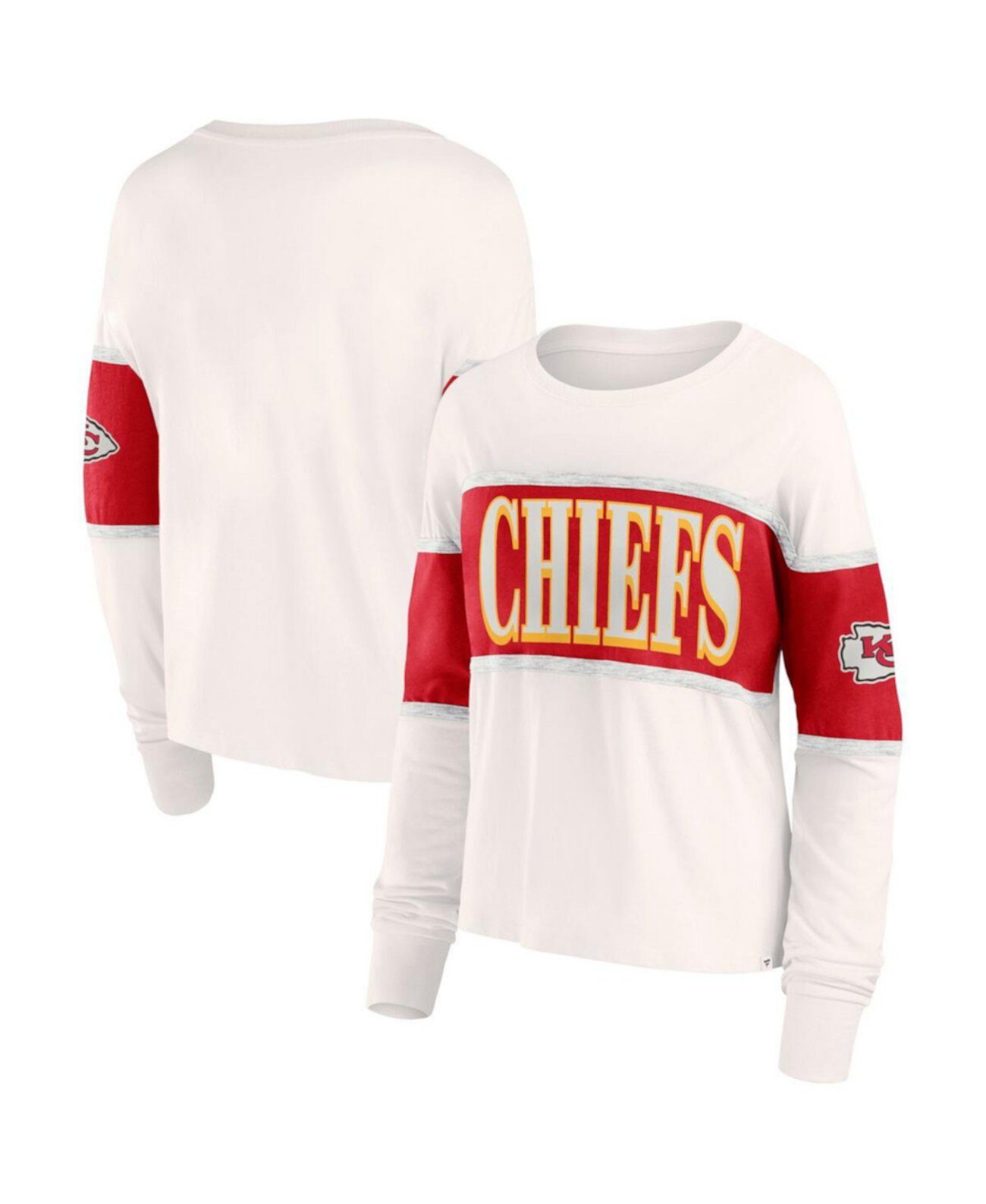 Женская кремовая футболка с длинными рукавами Kansas City Chiefs Antique Block Fanatics