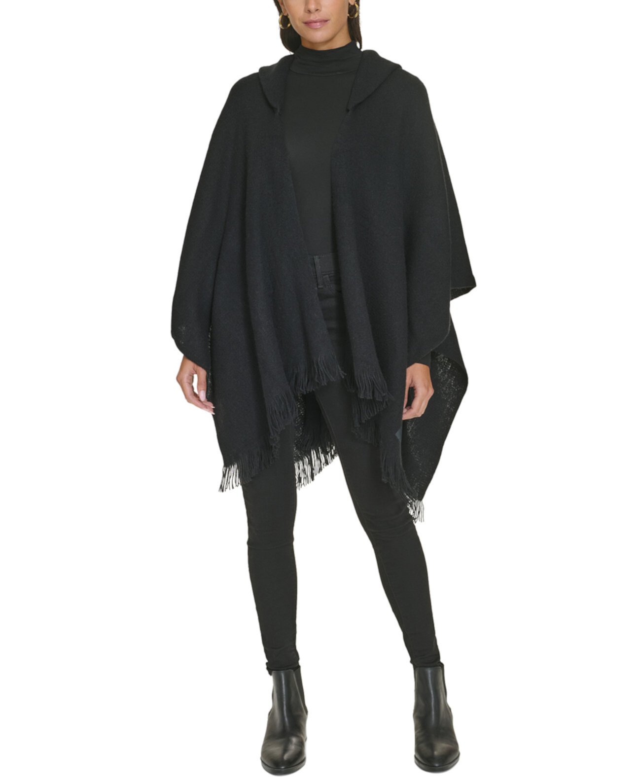 Women's Hooded Fringe-Trim Shawl Calvin Klein