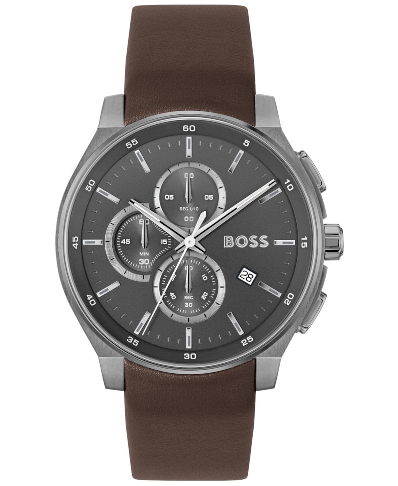 Смарт часы BOSS Men's Peak 2.0 Quartz Chrono Brown Leather 45mm BOSS