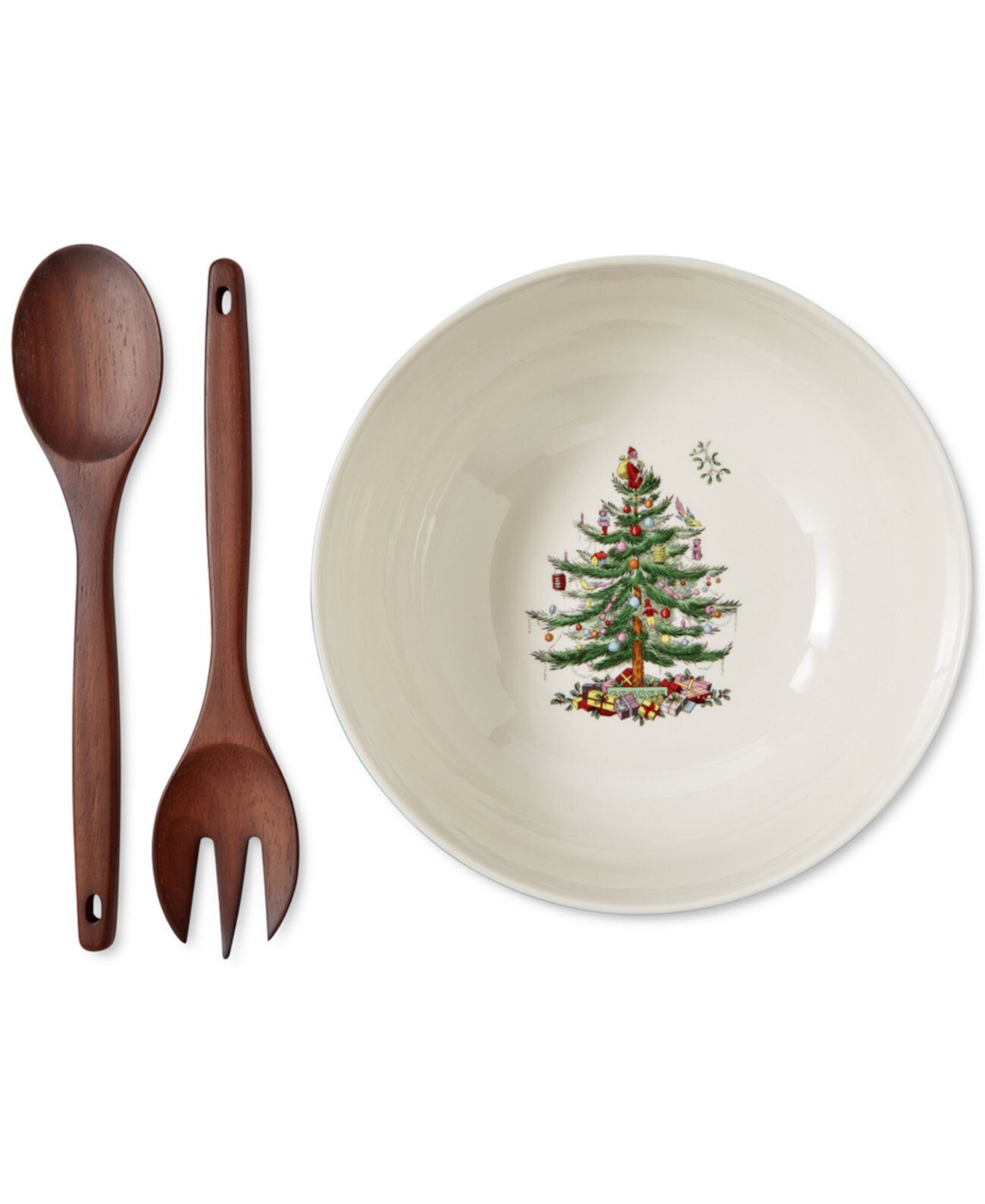 Christmas Tree Serving Bowl & Wooden Servers Spode