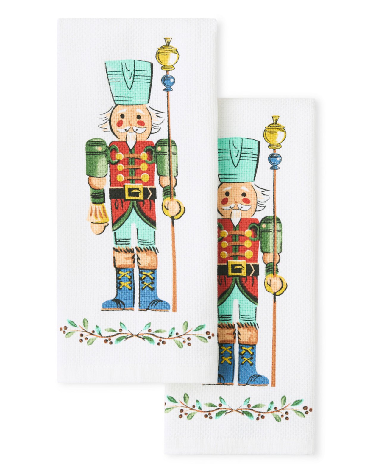 Guardian Nutcracker Holiday Holly Sprig Kitchen Towel 16" x 28", Set of 2 FIESTA