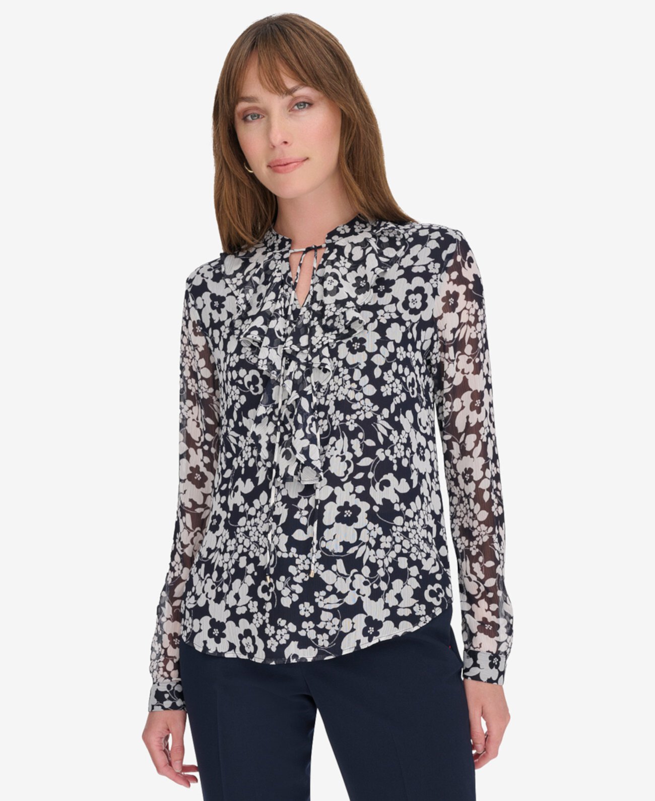 Женская Блузка Tommy Hilfiger Ruffled Floral Print Split-Neck Tommy Hilfiger