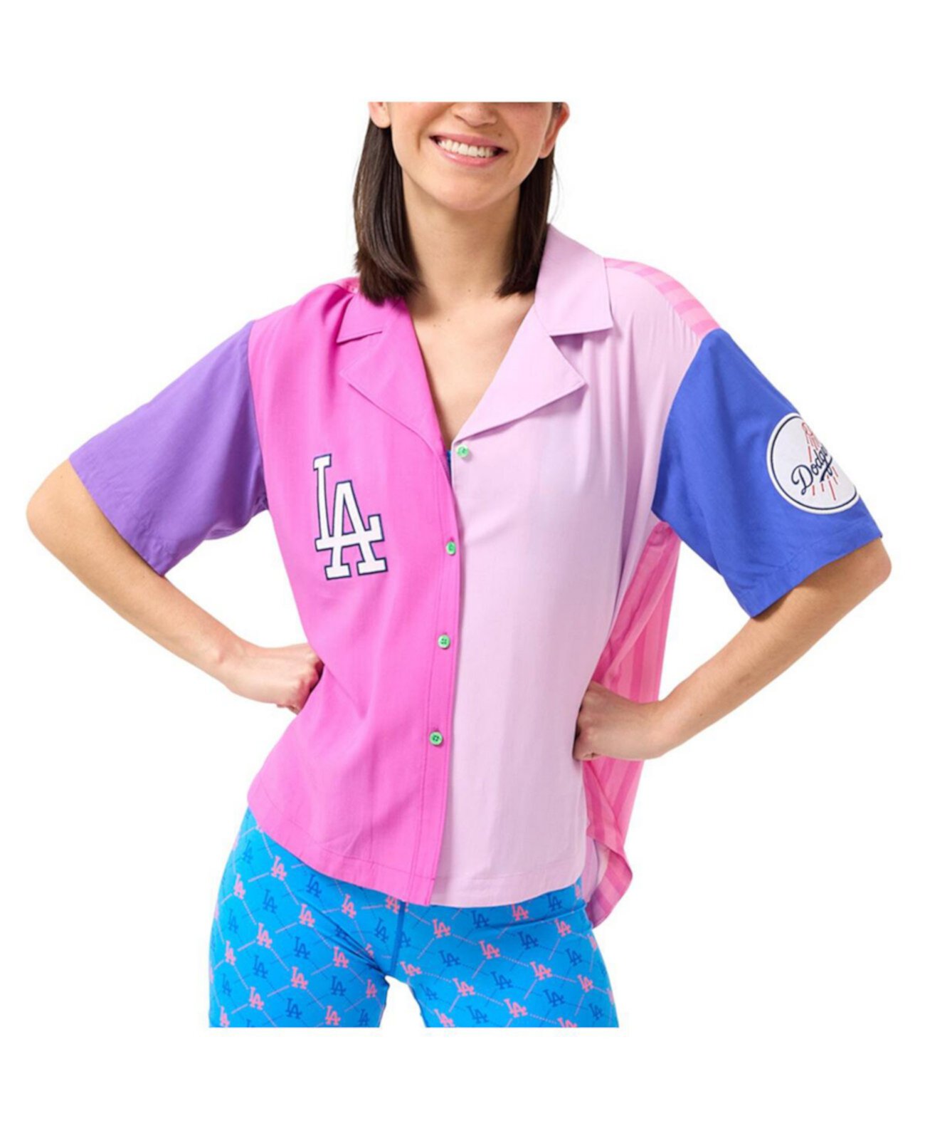 Женская Джерси Terez Pink Los Angeles Dodgers Color Block Button-Up Shirt TEREZ