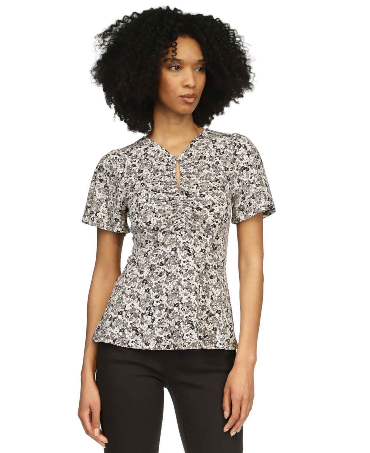 Женская Блузка Michael Kors Printed Keyhole Flutter-Sleeve Top Michael Kors