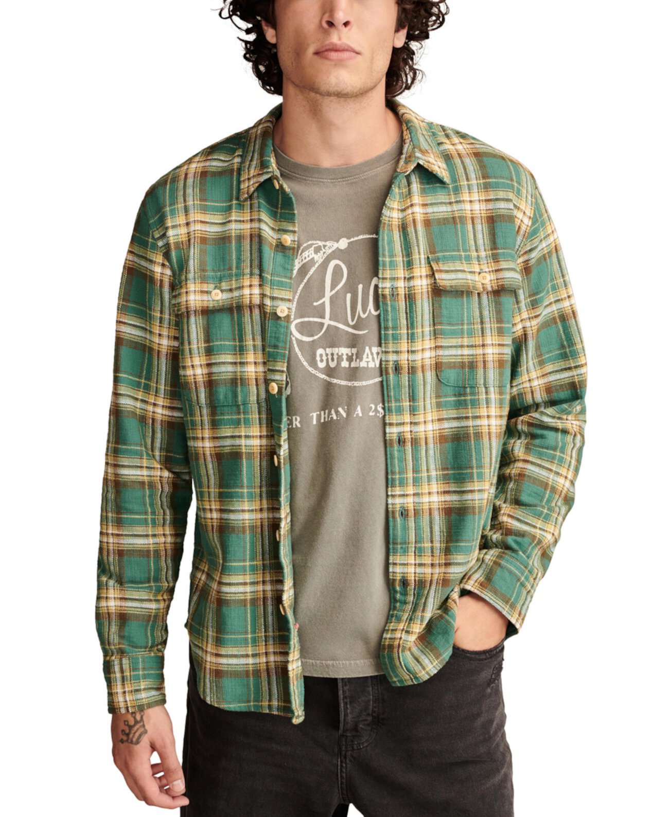 Мужская Повседневная рубашка Lucky Brand Big Slub Twill Plaid Lucky Brand