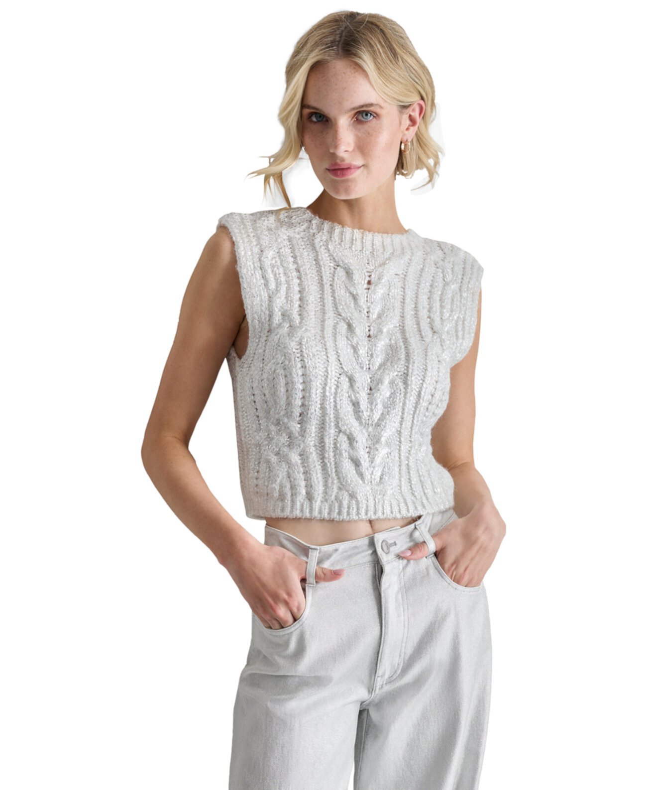 Женский Пуловер DKNY Foiled Knit Cropped Sweater Vest DKNY