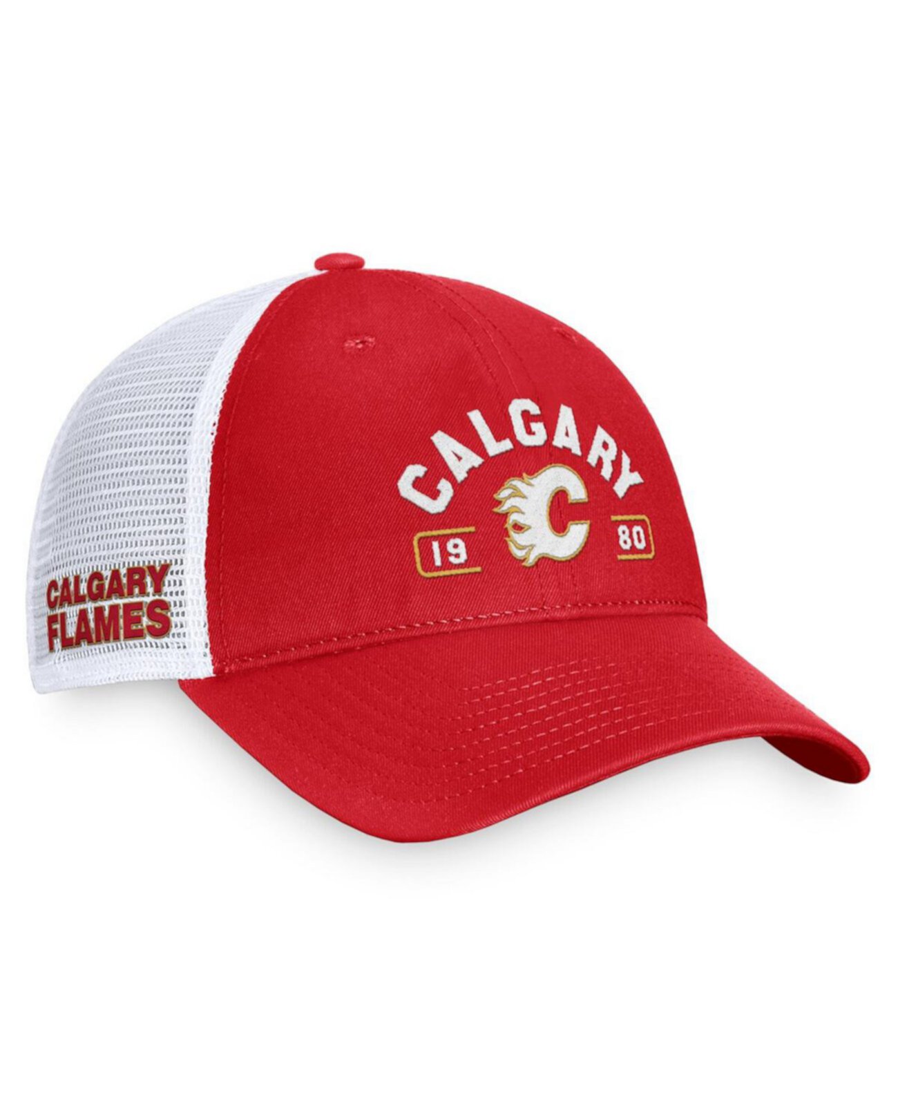 Мужская красно-белая кепка Calgary Flames Free Kick Trucker с регулируемым размером Fanatics