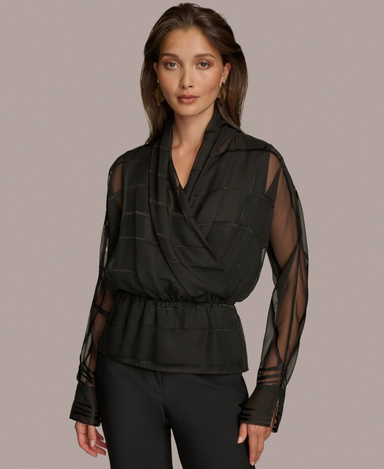 Женская Блузка Donna Karan Faux-Wrap с Длинным Рукавом Donna Karan New York