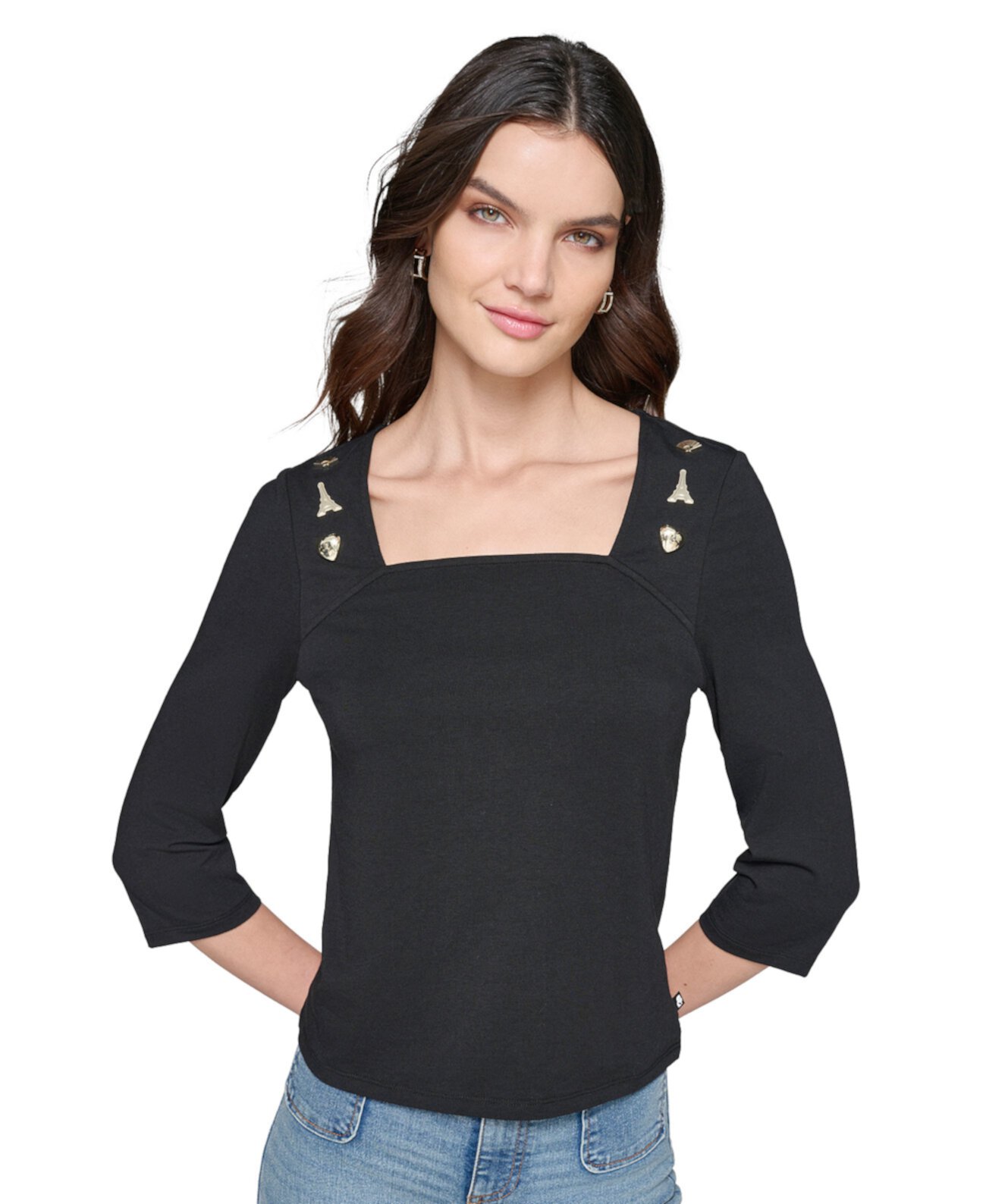 Женская Блузка Karl Lagerfeld Paris Petite Embellished Square-Neck Top Karl Lagerfeld Paris