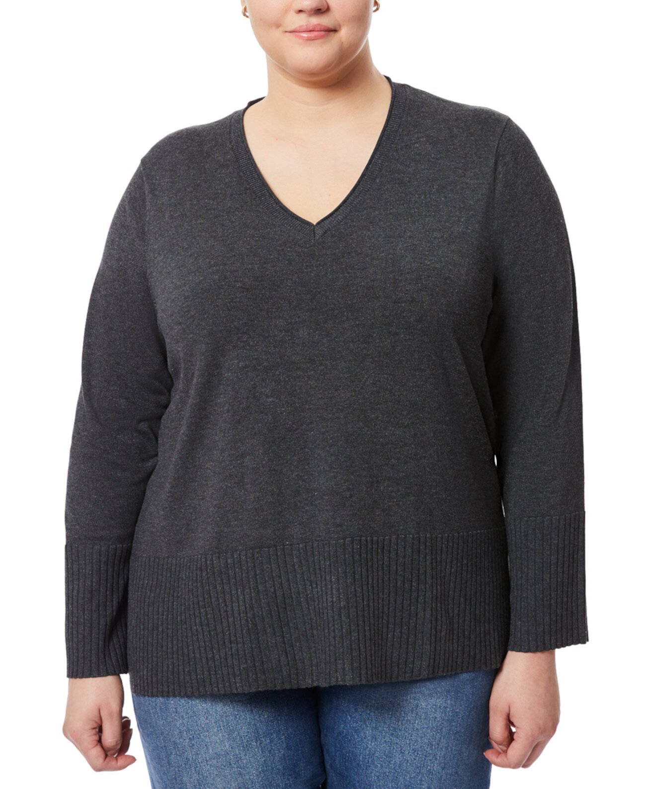 Женский Пуловер MELISSA PAIGE Plus Size Solid V-Neck High-Cuff MELISSA PAIGE