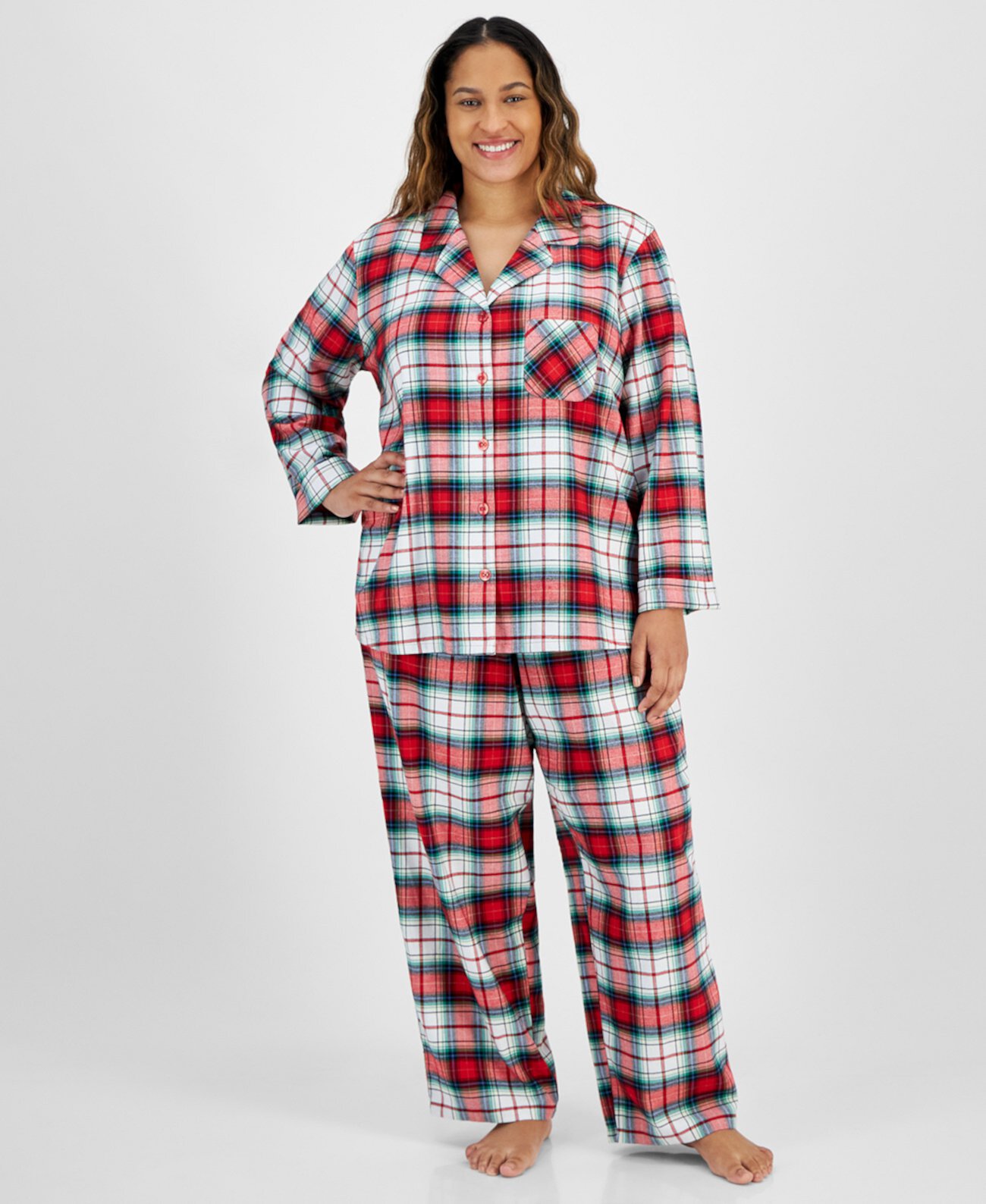 Женская Пижамы Family Pajamas Plus Size 2-Pc. Cotton Winterton Plaid Holiday Lane