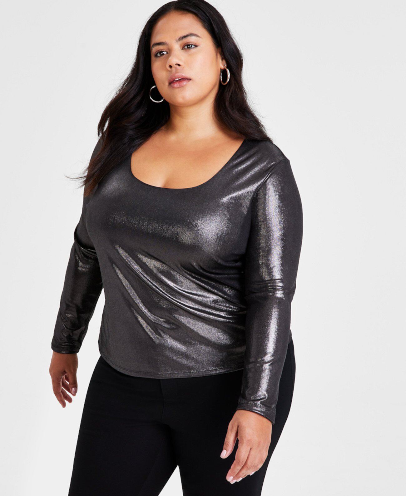 Женская Футболка Bar III Trendy Plus Size Scoop-Neck Jersey Shine Bar III