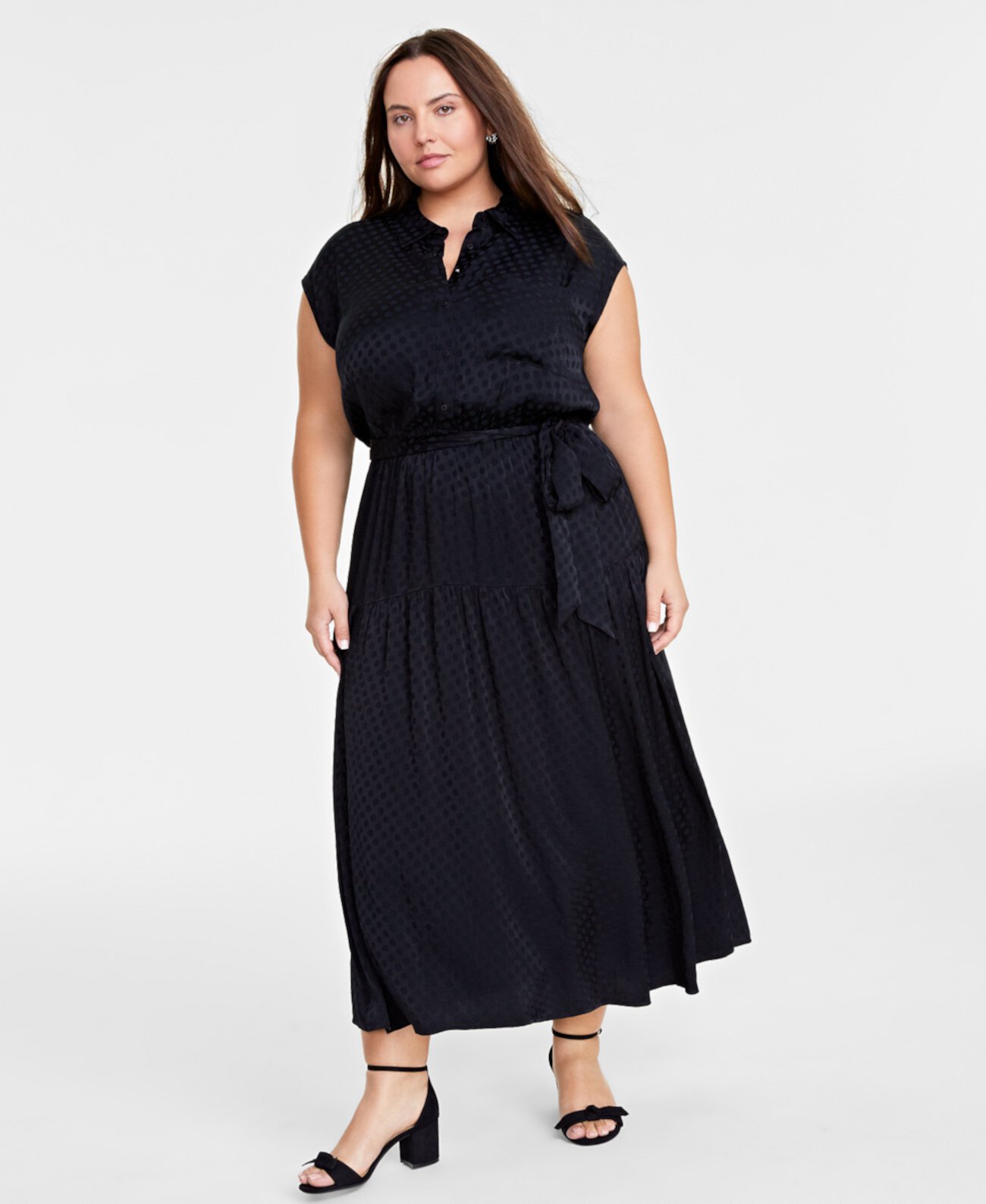 Женское Платье On 34th Trendy Plus Size Button-Front Tie-Waist Maxi Dress On 34th