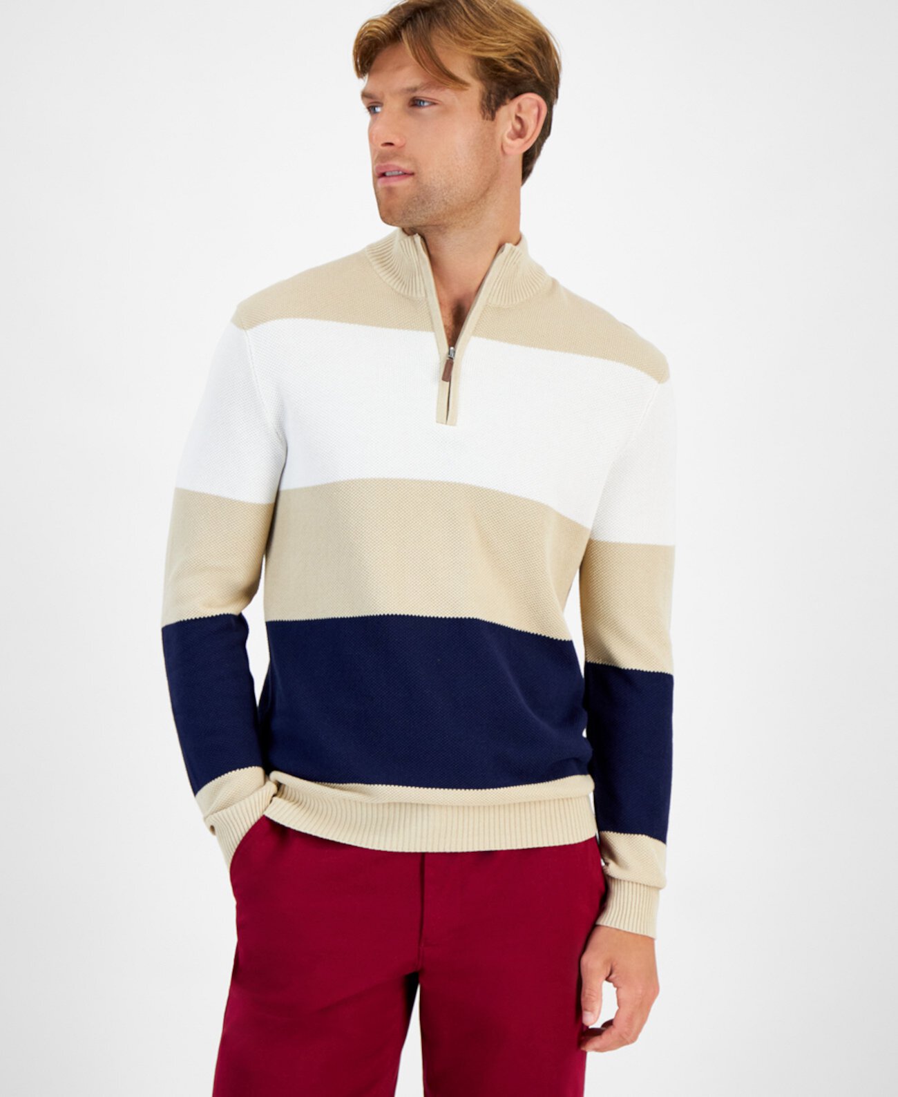 Мужской Свитер Club Room Bold Stripe Quarter-Zip Club Room