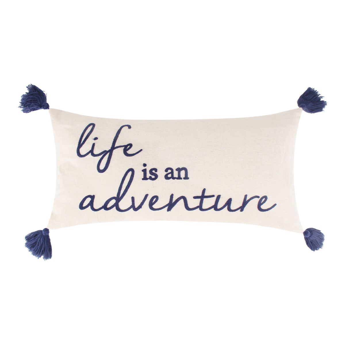 Levtex Home Bellamy Teal &#34;Life is an Adventure&#34; Tasseled Throw Pillow Levtex