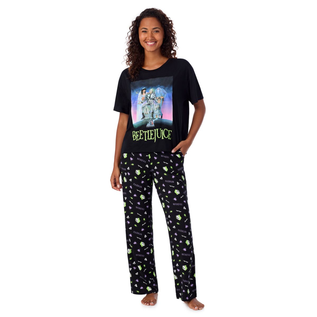 Женская Пижама Licensed Character Beetlejuice Boxy Sleep Tee and Pants Set Licensed Character