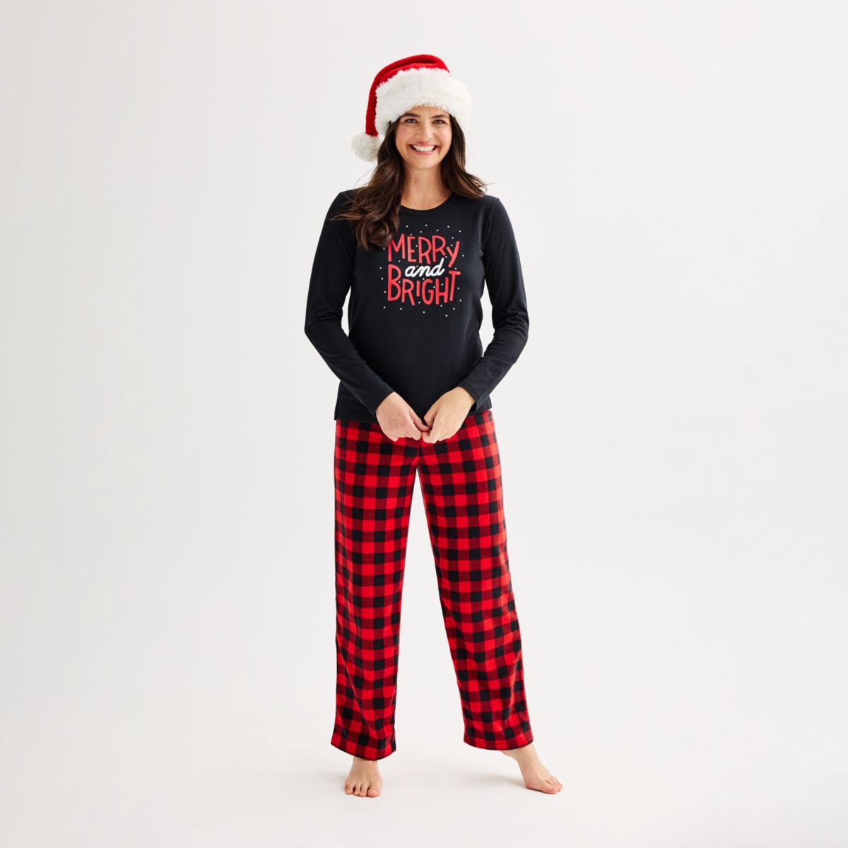 Флисовая клетчатая пижама Jammies For Your Families® Merry & Bright с топом и брюками Jammies For Your Families