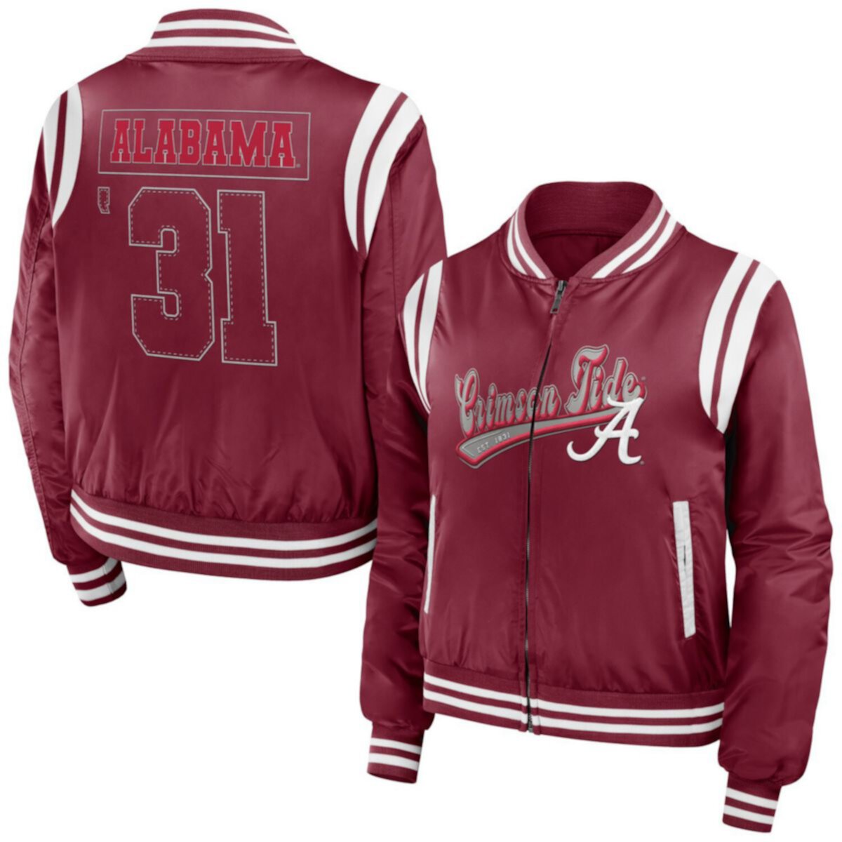 Женский бомбер с символикой Alabama Crimson Tide Football, с полной застежкой, WEAR от Эрин Эндрюс WEAR by Erin Andrews