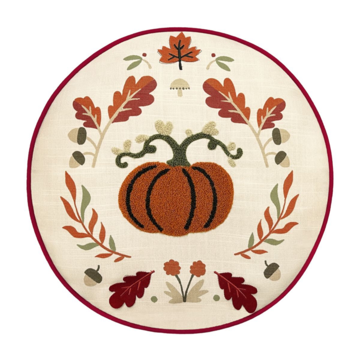 Celebrate Together™ Fall Round Embroidered Pumpkin & Leaf Throw Pillow Celebrate Together