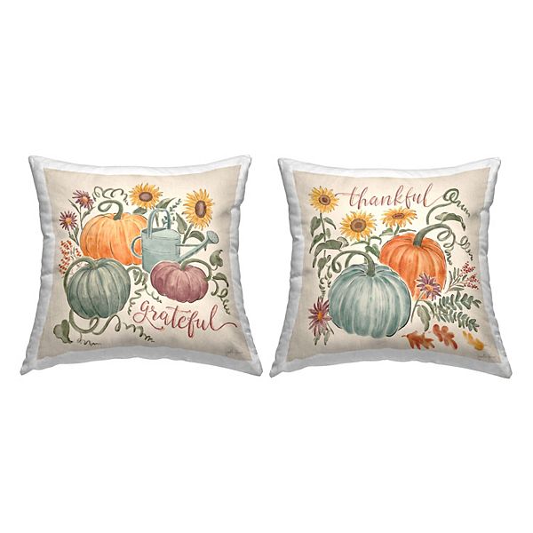 Stupell Home Decor Thankful Grateful Autumnal Plants Floral Pumpkins Throw Pillow Stupell Home Decor