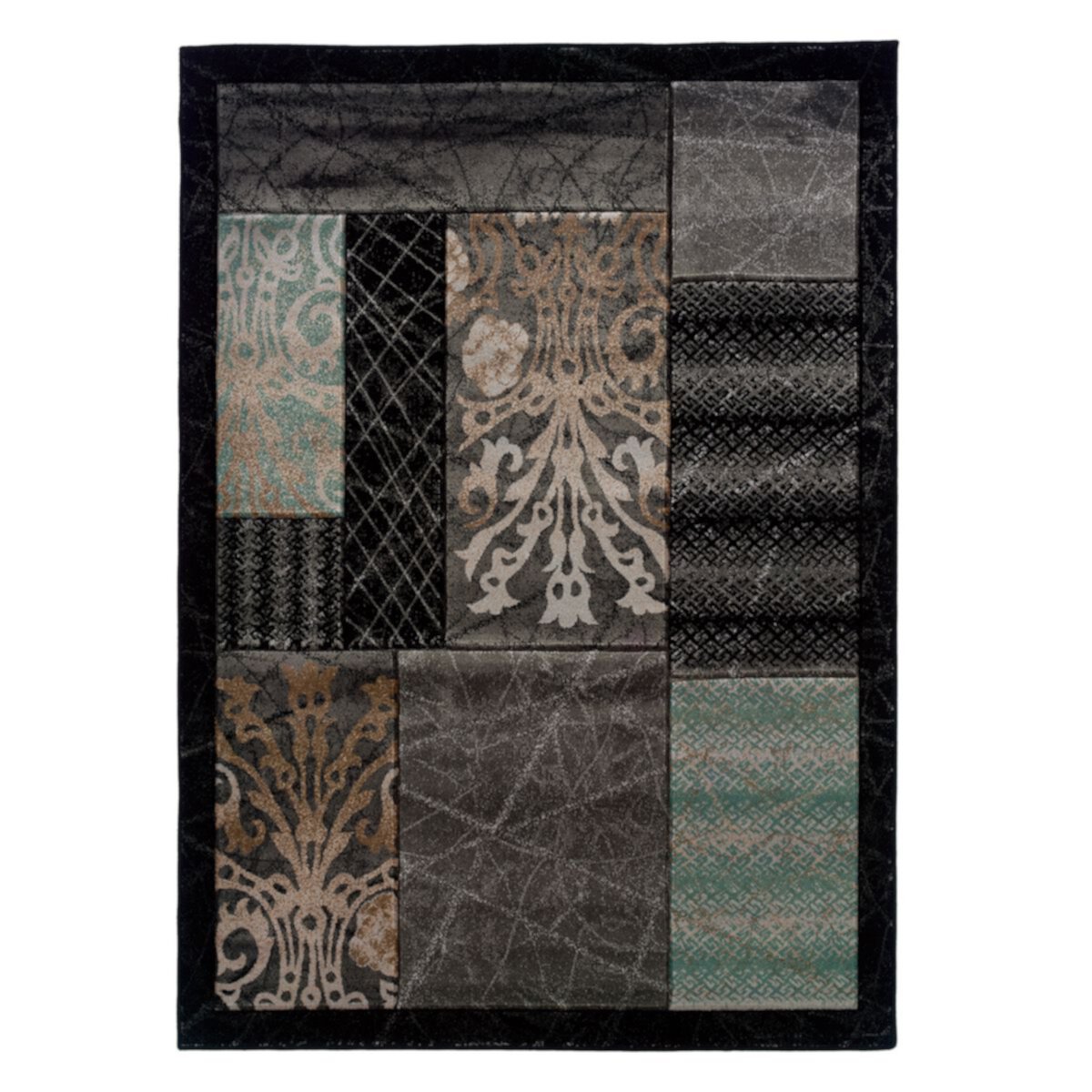 Ковёр с окантовкой Patchwork II, чёрный, шумиасленный, высота ворса 1.27 см Linon Home Décor