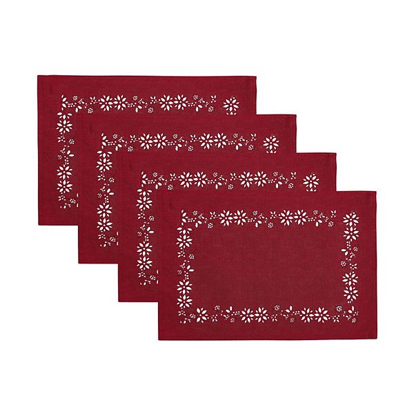 Elrene Home Fashions Poinsettia Noel Laser Cut Placemats, Set Of 4, 13&#34;x19&#34; Elrene