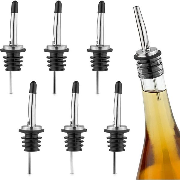 Zulay Kitchen 6 Pack Stainless Steel Liquor Pourers with Rubber Dust Caps Zulay