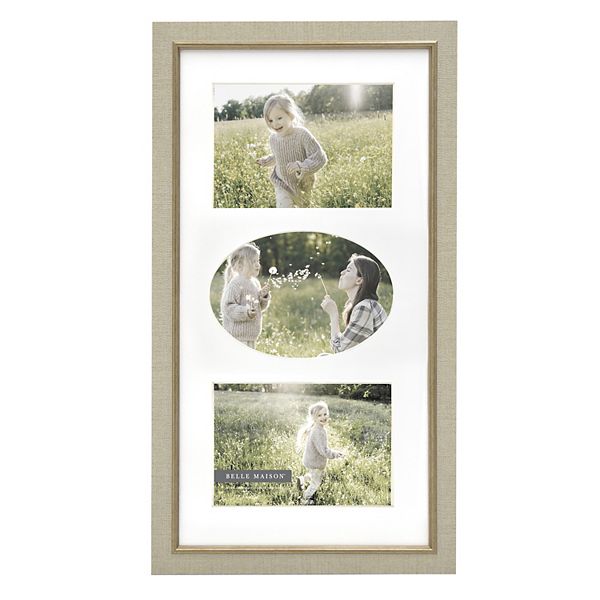 Belle Maison 3-Opening Matted Faux Linen Photo Frame Wall Decor Belle Maison