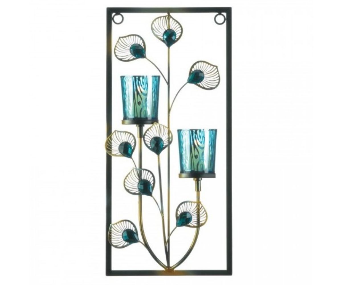 Peacock Rectangular Wall Sconce - Two Candles Accent Plus