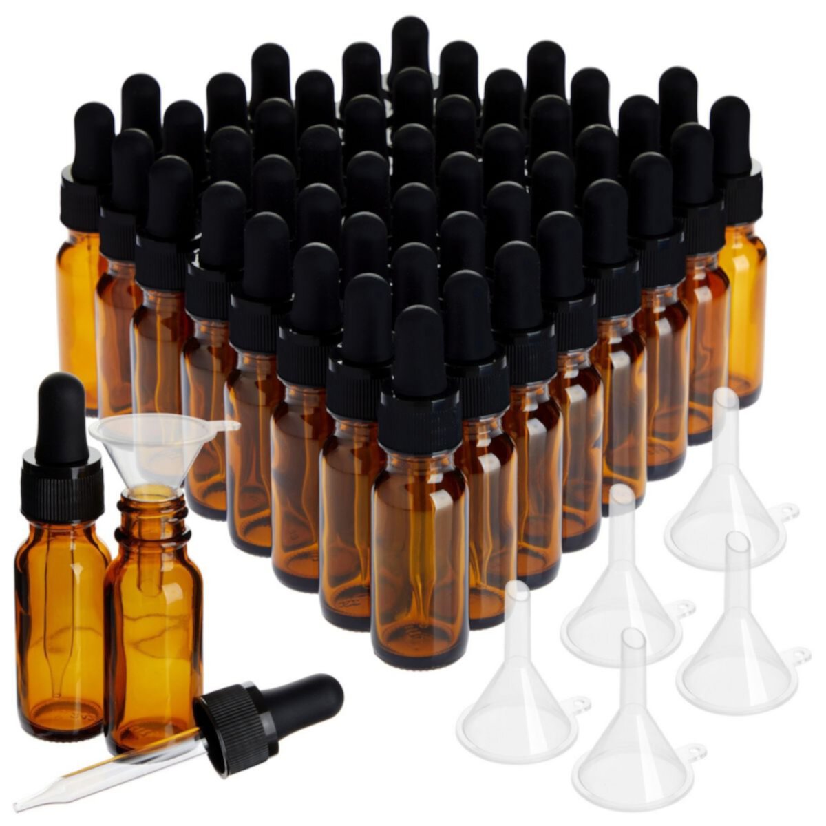 48 Count 1/2 Oz Amber Glass Dropper Bottles & 6 Funnels For Essential Oils 15 Ml Juvale