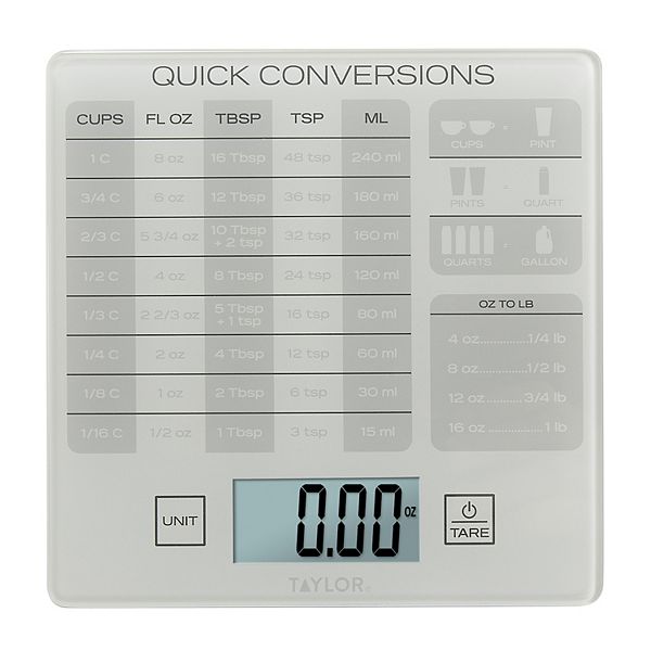 Taylor 11-lb. Glass Kitchen Scale with Measurement Conversion Chart Taylor