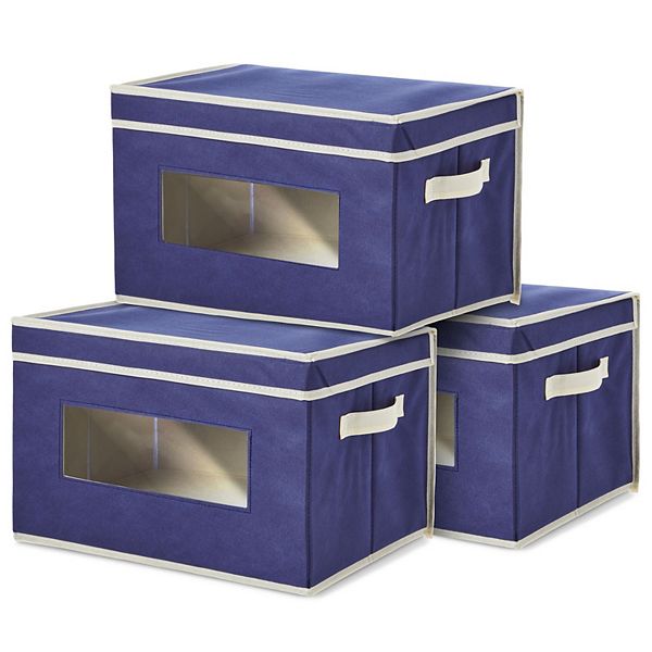 3x Navy Collapsible Foldable Cloth Fabric Cube Storage Bins Baskets For Shelves Juvale