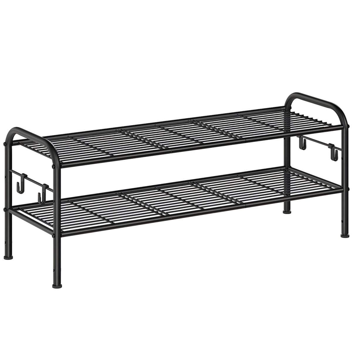 Metal Height-adjustable Shoe Shelf Storage Rack With Side Hooks Slickblue