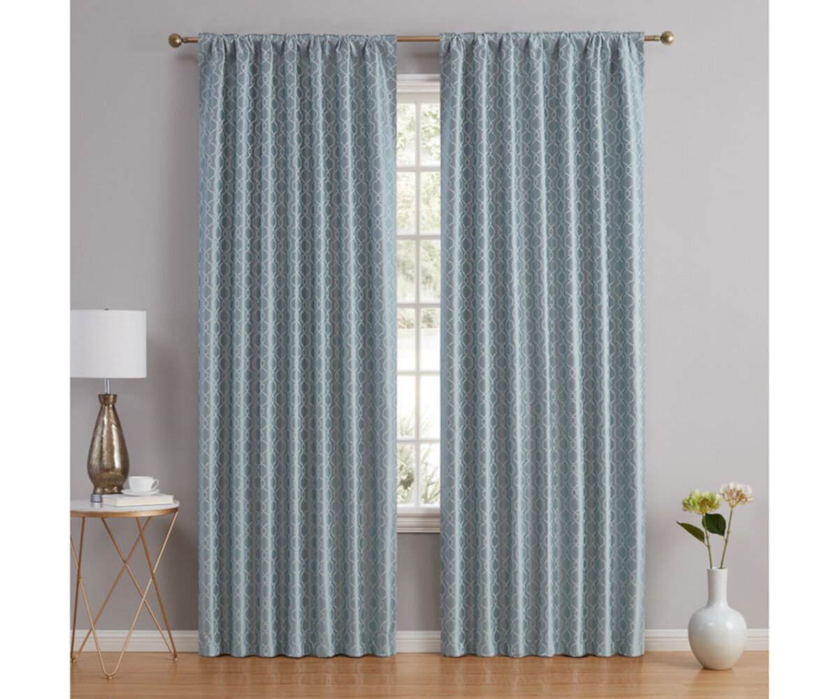 Thd Riley Moroccan 100% Complete Blackout Back Tab Rod Pocket Curtain Drapery Bed Living Room, Pair THD