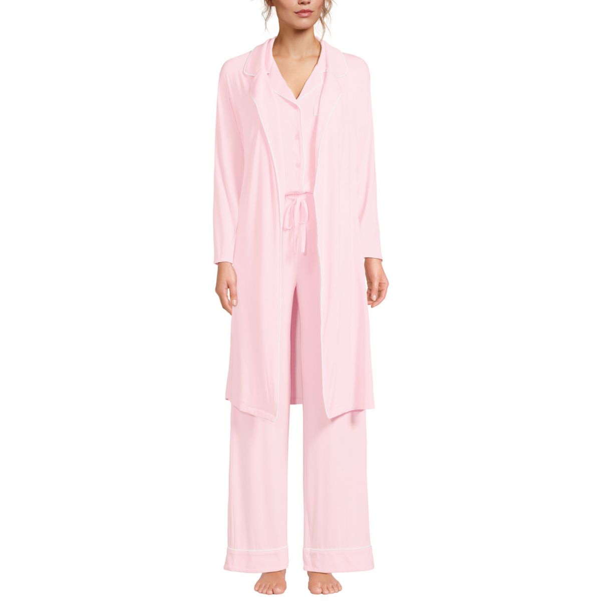 Женская Пижама Lands' End Cooling 3-Piece Button-Up Top, Pants & Robe Lands' End