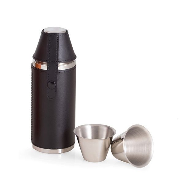 Bey-Berk Stainless Steel and Leather Flask with Cups Bey-Berk