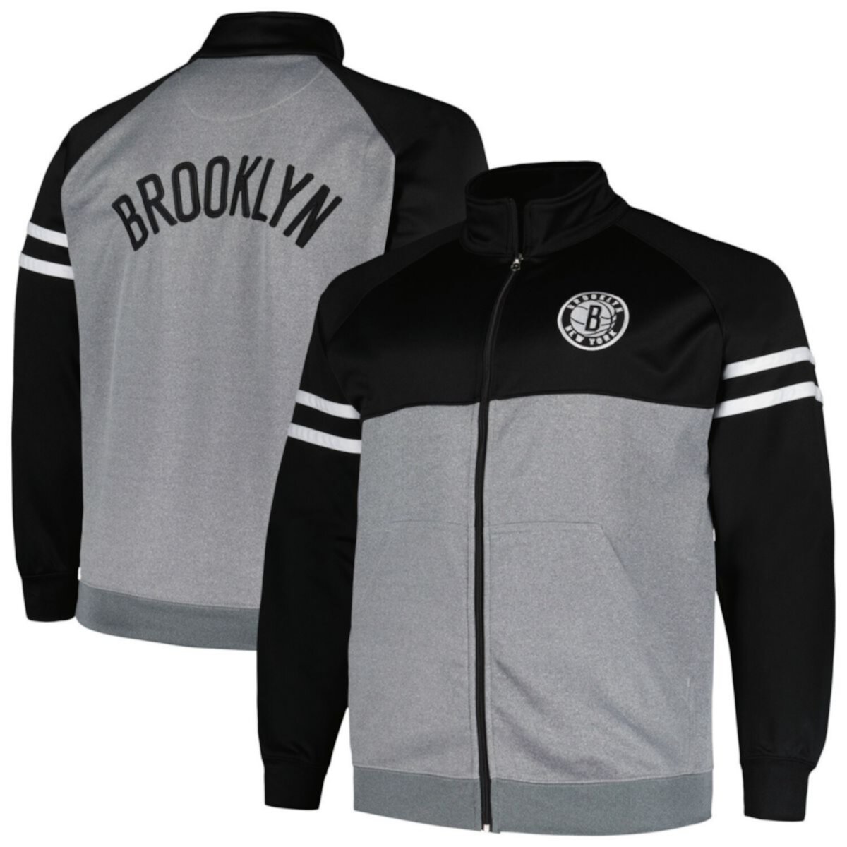 Мужская Повседневная куртка Fanatics Branded Черная/Серая Brooklyn Nets Big & Tall Pieced Stripe Raglan Full-Zip Unbranded