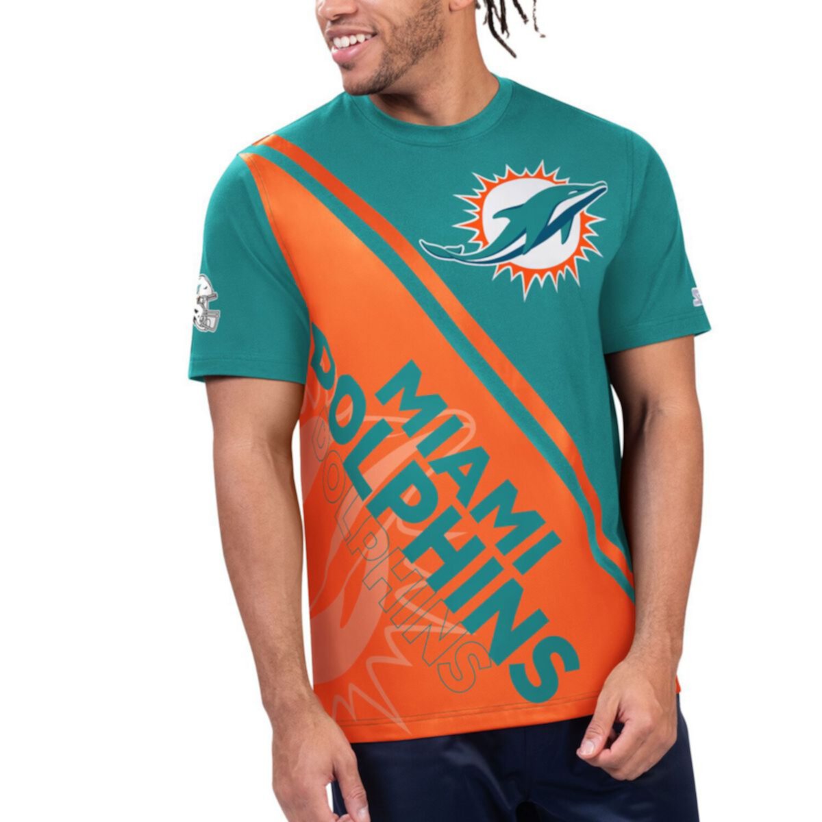 Мужская Футболка Starter Aqua/Orange Miami Dolphins Finish Line Extreme Graphic Starter