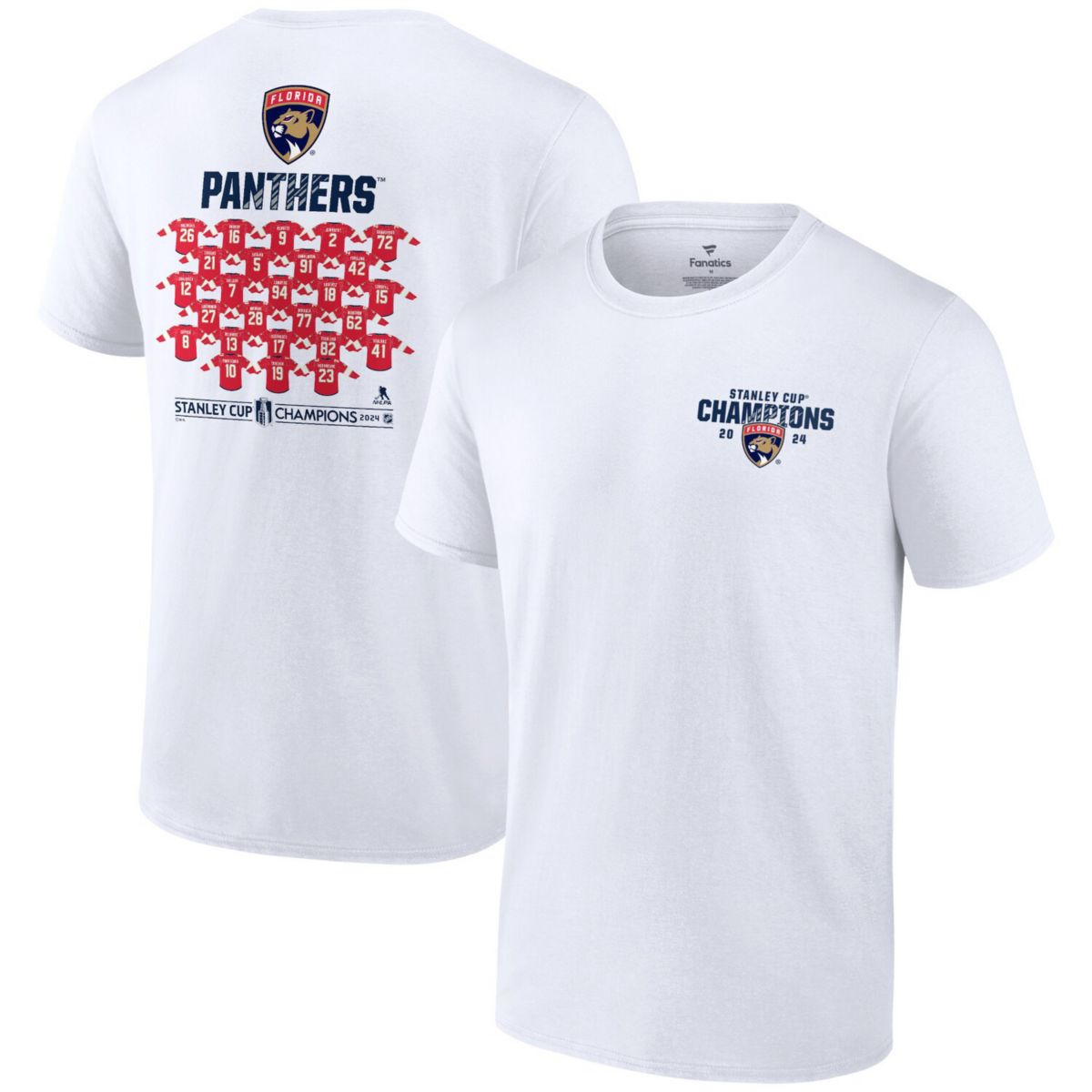 Мужская Футболка Fanatics Florida Panthers 2024 Champions Big & Tall Jersey Roster Fanatics Brands - White Label