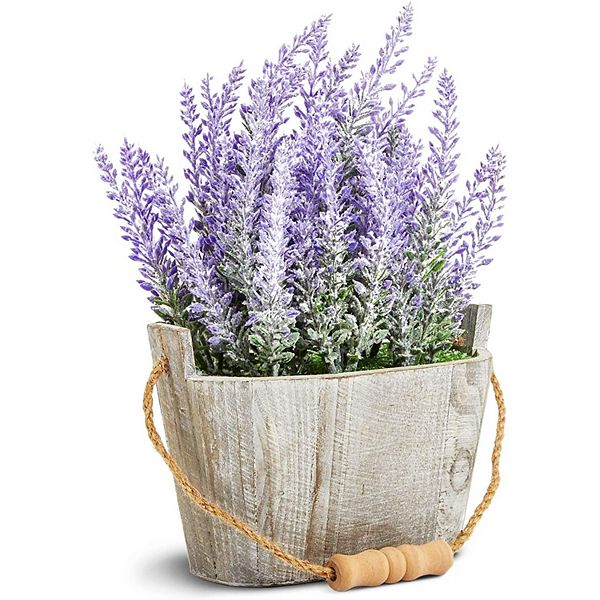 Juvale Artificial Lavender Plant in Rustic Oval Wooden Box (6.5 x 3.5 in.) Juvale