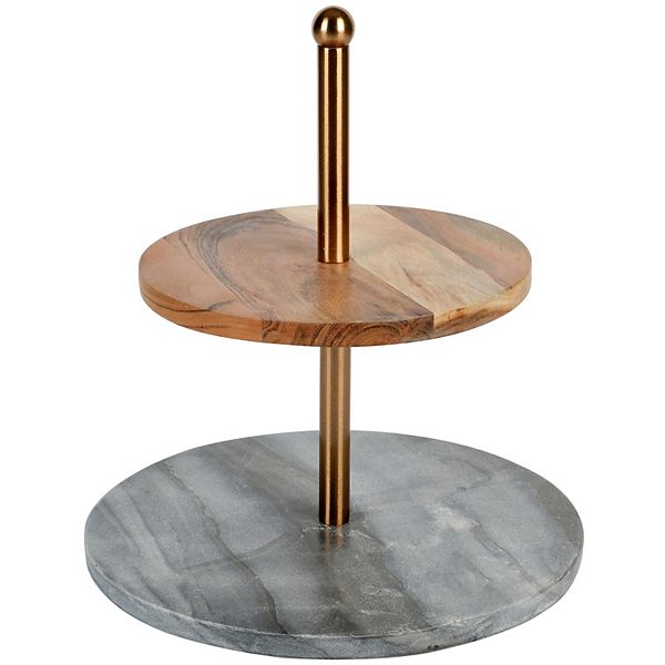 Laurie Gates California Designs Grey Marble and Acacia Wood 2 Tier Server Laurie Gates