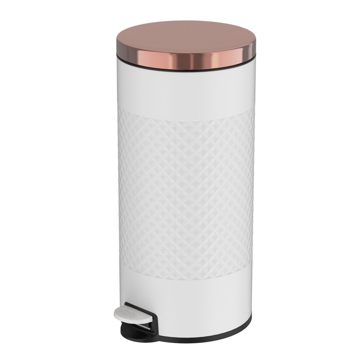 8 Gal./30 Liter White Metal Round Shape Step-on Trash Can with Diamond body design for Kitchen Mega Casa