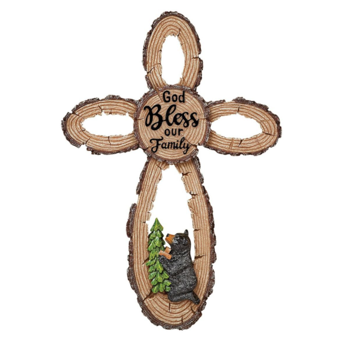 Collections Etc &#34;god Bless Our Family&#34; Black Bear Religious Cabin Wall Cross Collections Etc.