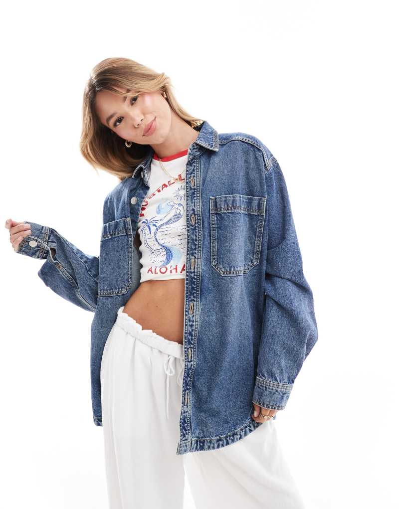 Женская Повседневная куртка COTTON ON Relaxed Denim Shacket в бутылочно-синем COTTON ON