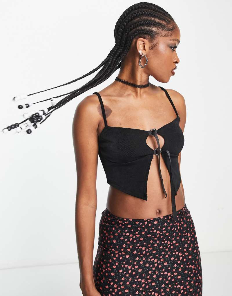 Motel cut out strap detail cami crop top in black Motel