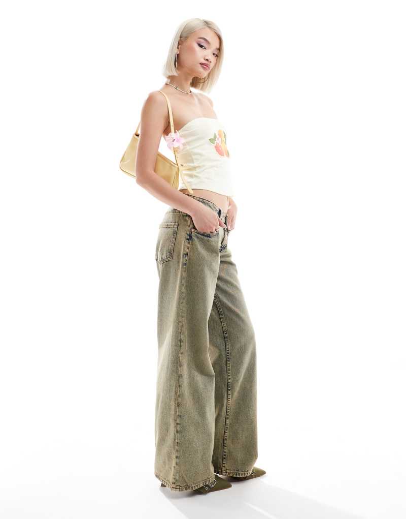 Motel roomy wide leg low rise jeans in sandy blue acid wash Motel