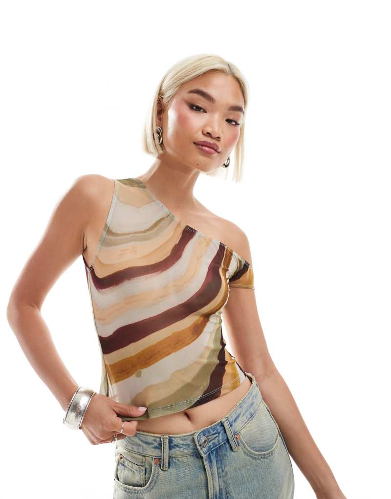 Motel sohan off-shoulder mesh top in wiggle sunset print Motel