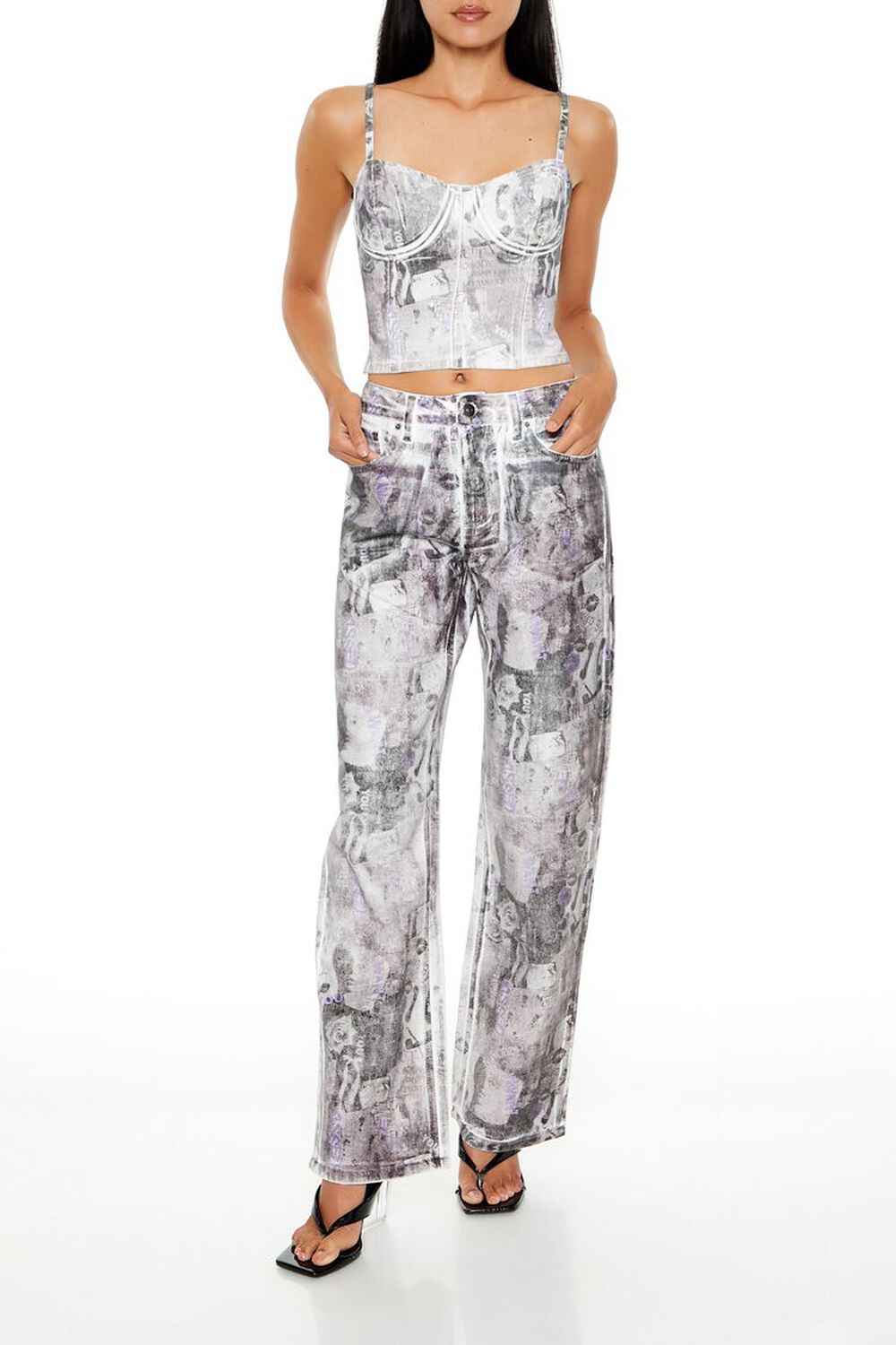 Женские Прямые Джинсы FOREVER21 Abstract Print FOREVER21