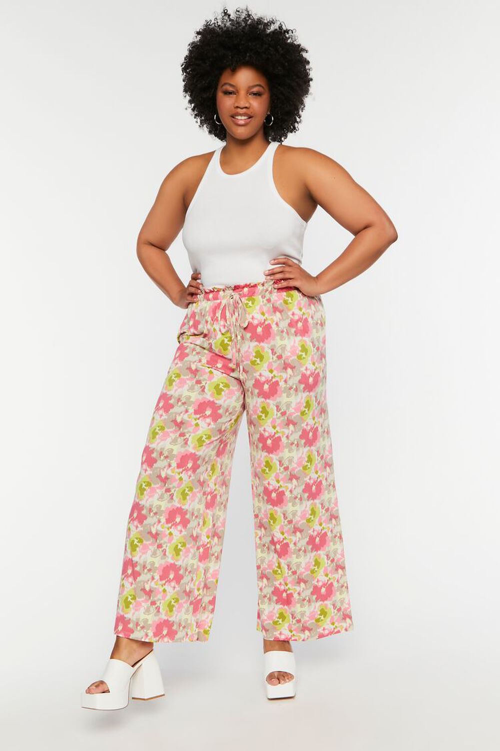 Plus Size Floral Print Wide-Leg Pants FOREVER21