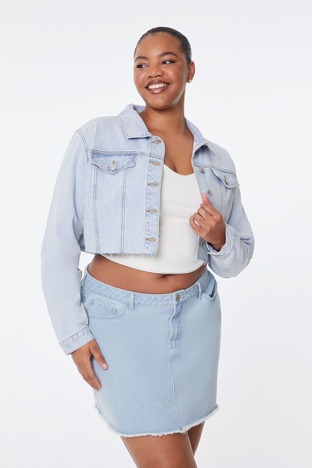 Plus Size Denim Mini Skirt FOREVER21